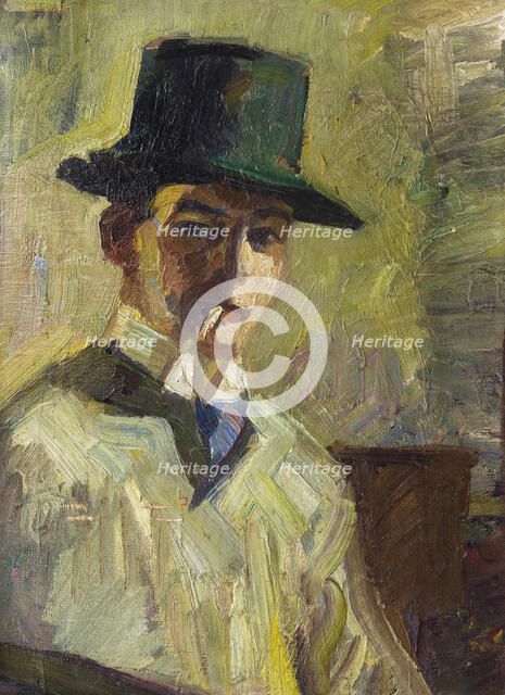 Self-portrait with a high hat and a cigarette, 1910. Creator: Stenner, Hermann (1891-1914).