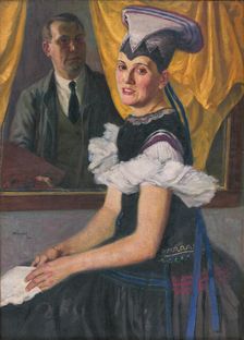 Self-Portrait with a Model in Folk Costume, 1922. Creator: Andrej Kovacik