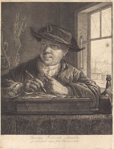 Self-Portrait with a Spider in the Window, 1758. Creator: Georg Friedrich Schmidt