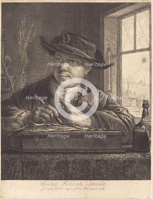 Self-Portrait with a Spider in the Window, 1758. Creator: Georg Friedrich Schmidt.