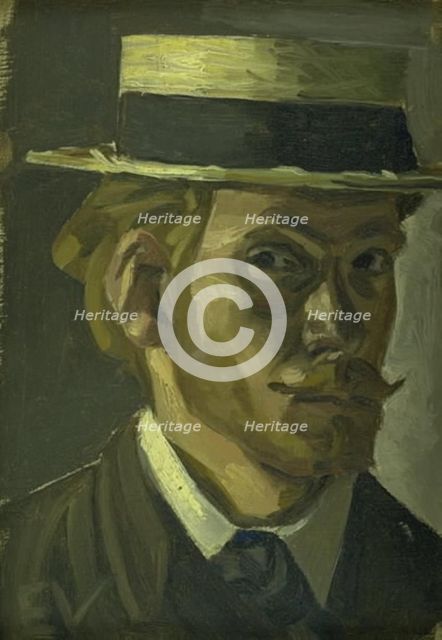 Self-Portrait with a Straw Hat, 1907-1908. Creator: Edvard Weie.