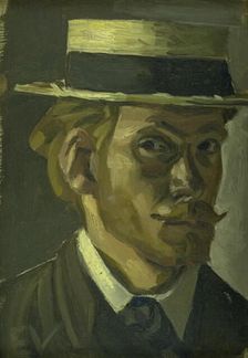Self-Portrait with a Straw Hat, 1907-1908. Creator: Edvard Weie
