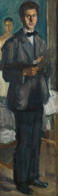 Self-portrait with a palette, 1906-1907. Creator: Gerstl, Richard (1883-1908)