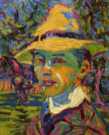 Self-Portrait with a Pipe, 1907. Creator: Kirchner, Ernst Ludwig (1880-1938)