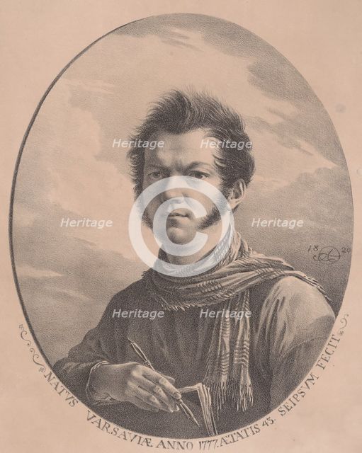 Self-portrait with an album and pen, 1819., 1819. Creator: Aleksandr Orlovsky.