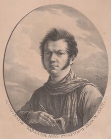 Self-portrait with an album and pen, 1819., 1819. Creator: Aleksandr Orlovsky