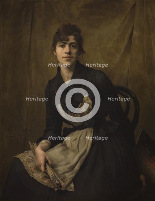 Self-Portrait with Apron and Brushes, 1887. Creator: Anna Bilinska.