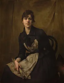 Self-Portrait with Apron and Brushes, 1887. Creator: Anna Bilinska