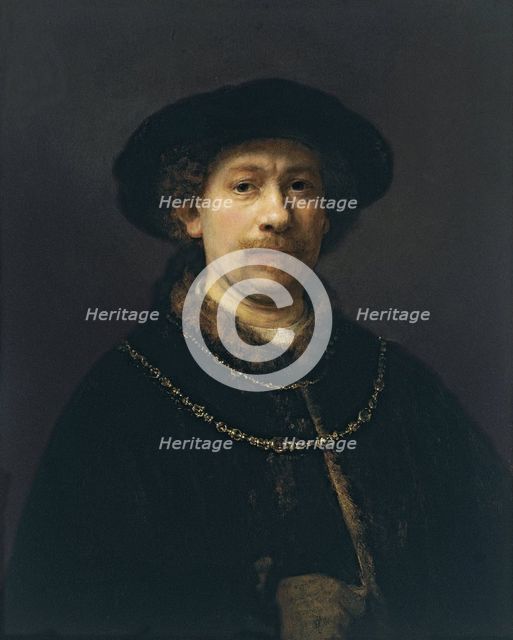 Self Portrait with Beret and Two Gold Chains, ca 1642. Artist: Rembrandt van Rhijn (1606-1669)
