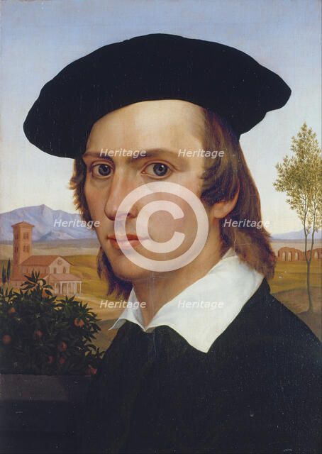 Self-Portrait with Beret before a Roman Landscape. Artist: Passavant, Johann David (1787-1861)