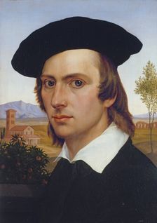 Self-Portrait with Beret in front of a Roman Landscape, 1818. Creator: Johann David Passavant