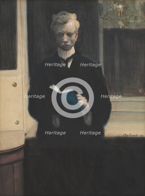 Self-portrait with blue sketch book. Artist: Spilliaert, Léon (1881-1946)