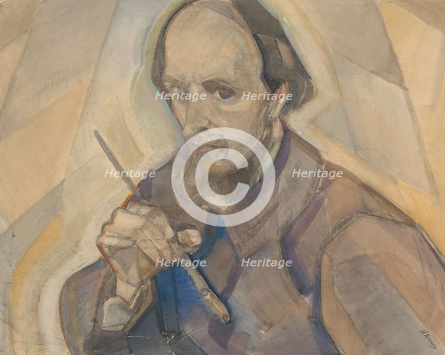 Self portrait with brush, 1917. Creator: Herman Kruyder.