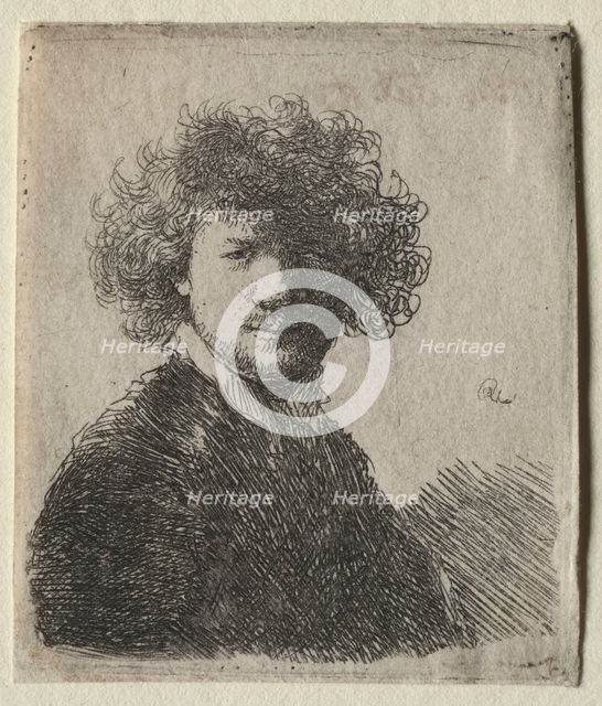 Self-Portrait with curly hair and white collar: Bust, c. 1630. Creator: Rembrandt van Rijn (Dutch, 1606-1669).