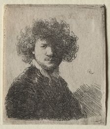 Self-Portrait with curly hair and white collar: Bust, c. 1630. Creator: Rembrandt van Rijn (Dutch, 1606-1669)