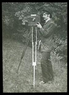 Self-Portrait with camera, tripod and pistol, 1886. Creator: Alfred Stieglitz