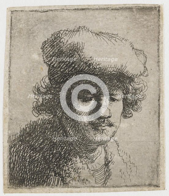 Self-portrait with cap pulled forward, c.1630. Creator: Rembrandt van Rhijn (1606-1669).
