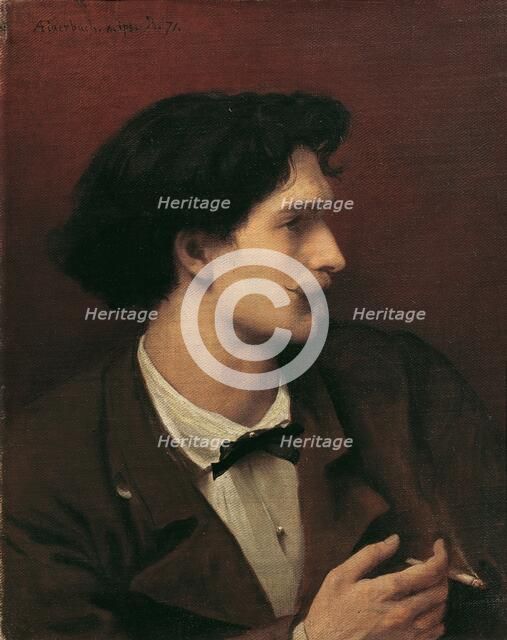 Self-Portrait with cigarette, 1871. Creator: Feuerbach, Anselm (1829-1880).