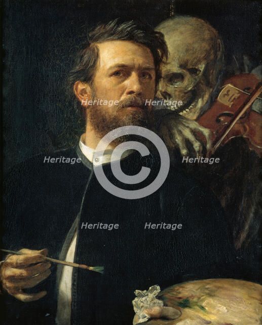Self-portrait with Death Playing the Fiddle, 1872. Artist: Böcklin, Arnold (1827-1901)