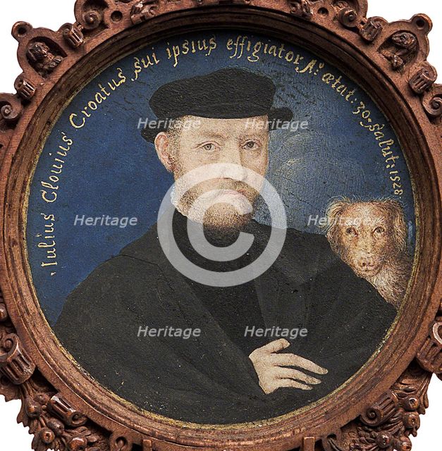 Self-Portrait with dog, 1528. Artist: Clovio, Giulio (1498-1575)