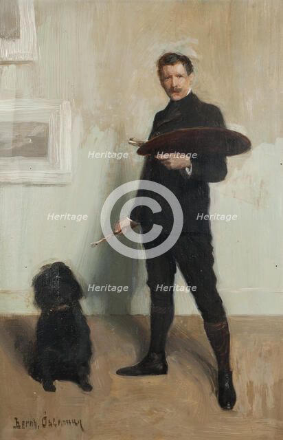 Self portrait with dog, c1910s. Creator: Gustav Bernhard Osterman.