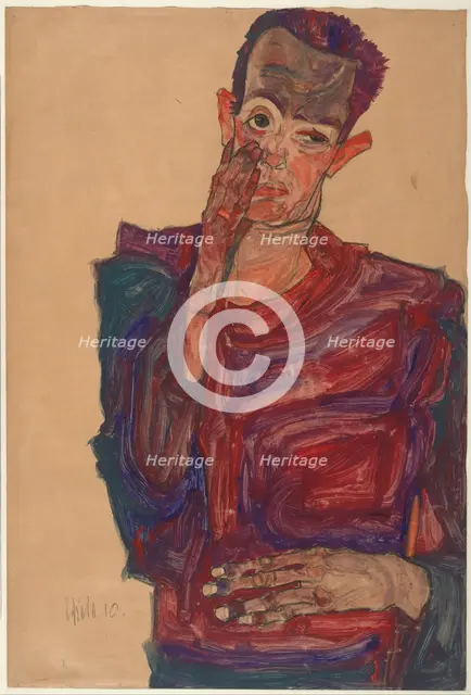 Self-Portrait with Eyelid Pulled Down, 1910. Artist: Schiele, Egon (1890–1918)