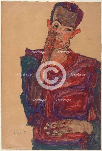 Self-Portrait with Eyelid Pulled Down, 1910. Artist: Schiele, Egon (1890–1918)