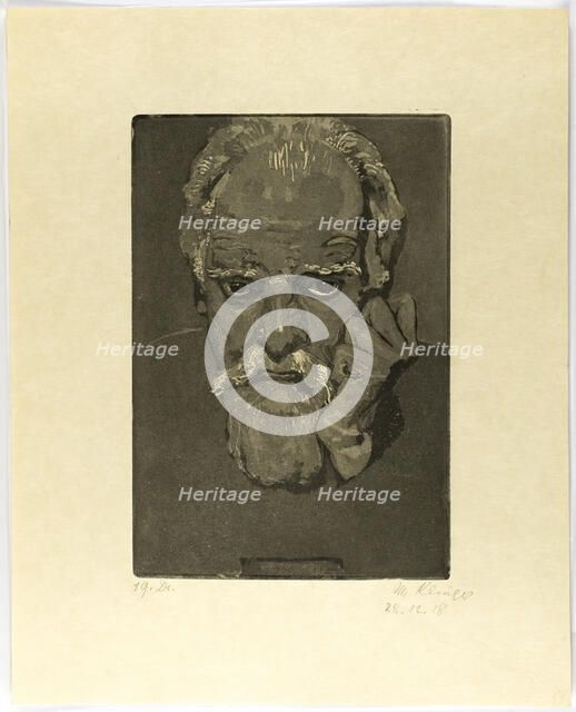 Self-Portrait with Fist to Face, 1918. Creator: Max Klinger.