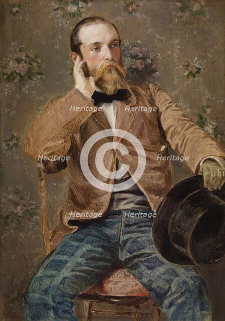 Self-Portrait with Flowered Wallpaper, 1848-1850 (?). Creator: Richard Caton Woodville.
