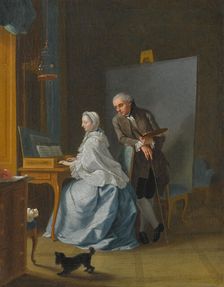 Self-portrait with his wife Marie Sophie at the spinet, 1756. Creator: Tischbein, Johann Heinrich, the Elder (1722-1789)