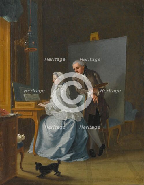 Self-portrait with his wife Marie Sophie at the spinet, 1756. Creator: Tischbein, Johann Heinrich, the Elder (1722-1789).