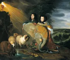Self Portrait (?) with his Wife and Symbols of the Christian Faith, after 1680. Creator: Johann Heinrich Roos