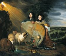 Self Portrait (?) with his Wife and Symbols of the Christian Faith, after 1680. Creator: Johann Heinrich Roos