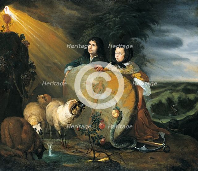 Self Portrait (?) with his Wife and Symbols of the Christian Faith, after 1680. Creator: Johann Heinrich Roos.