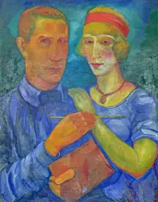 Self-portrait with His Wife Capitoline, 1920. Creator: Palmov, Viktor Nikandrovich (1888-1929)