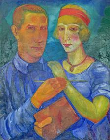 Self-portrait with His Wife Capitoline, 1920. Creator: Palmov, Viktor Nikandrovich (1888-1929)