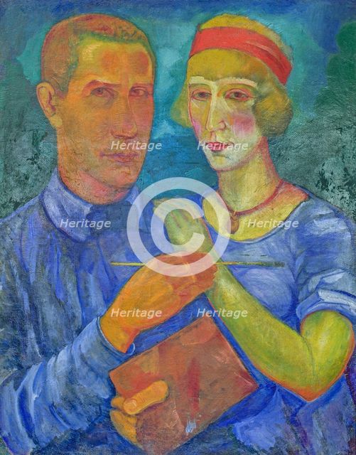 Self-portrait with His Wife Capitoline, 1920. Creator: Palmov, Viktor Nikandrovich (1888-1929).
