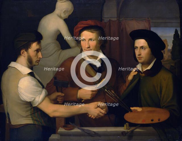 Self-Portrait with his Brother Ridolfo and Bertel Thorvaldsen, 1815-1816. Creator: Schadow, Friedrich Wilhelm, von (1788-1862).