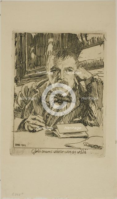 Self-Portrait with Inscription, 1904. Creator: Anders Leonard Zorn.