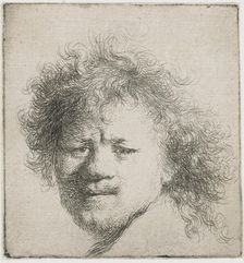 Self-portrait with long bushy hair: head only, ca 1631. Creator: Rembrandt van Rhijn (1606-1669)