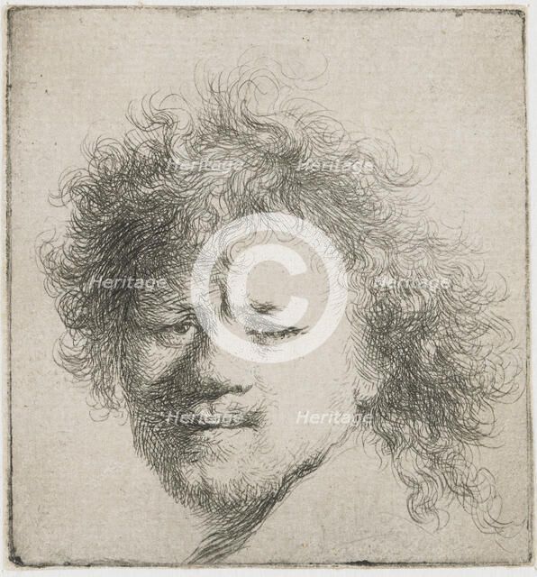 Self-portrait with long bushy hair: head only, ca 1631. Creator: Rembrandt van Rhijn (1606-1669).
