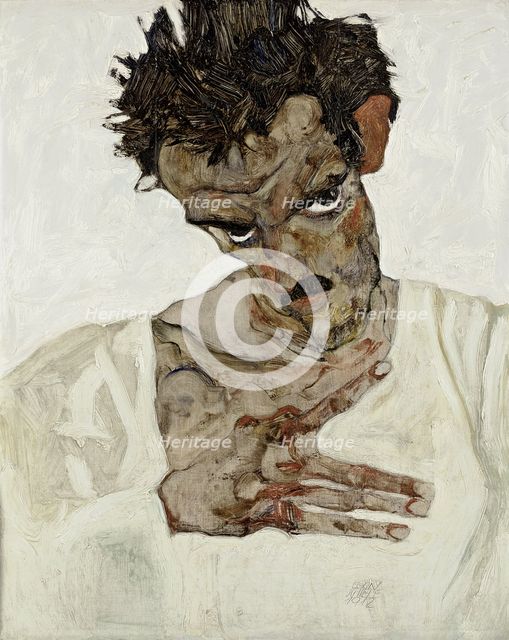 Self-Portrait with Lowered Head, 1912. Artist: Schiele, Egon (1890–1918)