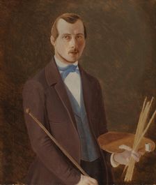 Self-portrait with palette in hand, 1849-1852. Creator: Ferdinand von Wright