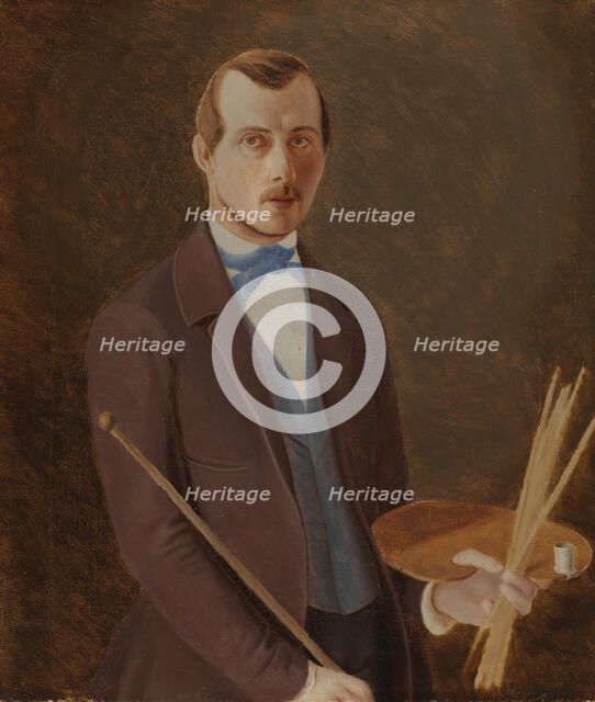 Self-portrait with palette in hand, 1849-1852. Creator: Ferdinand von Wright.