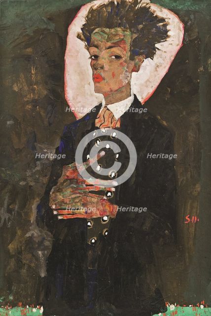 Self-Portrait with Peacock Vest Standing, 1911.