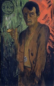Self-portrait with pentagram, c. 1924. Creator: Mueller, Otto (1874-1930)