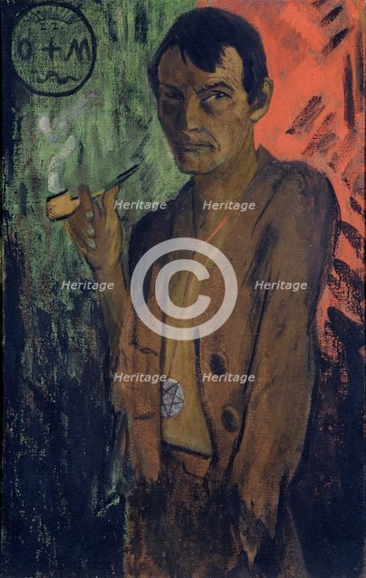 Self-portrait with pentagram, c. 1924. Creator: Mueller, Otto (1874-1930).
