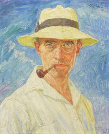 Self-portrait with pipe and hat, 1932. Creator: Unger; Hans (1872-1936)