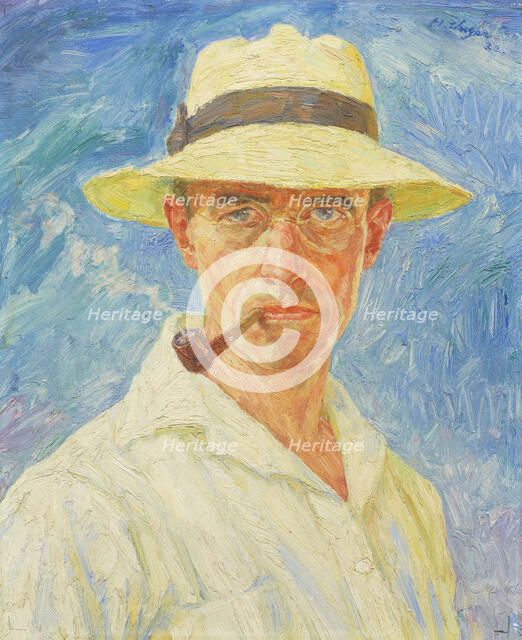 Self-portrait with pipe and hat, 1932. Creator: Unger; Hans (1872-1936).
