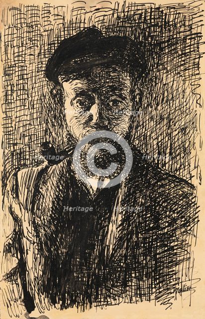 Self-portrait with pipe, c1900. Creator: Matisse, Henri (1869-1954).